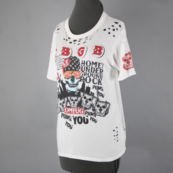 Lauren Moshi Sz M White Black Red CBGB Home Of Underground Rock 100% Cotton Top