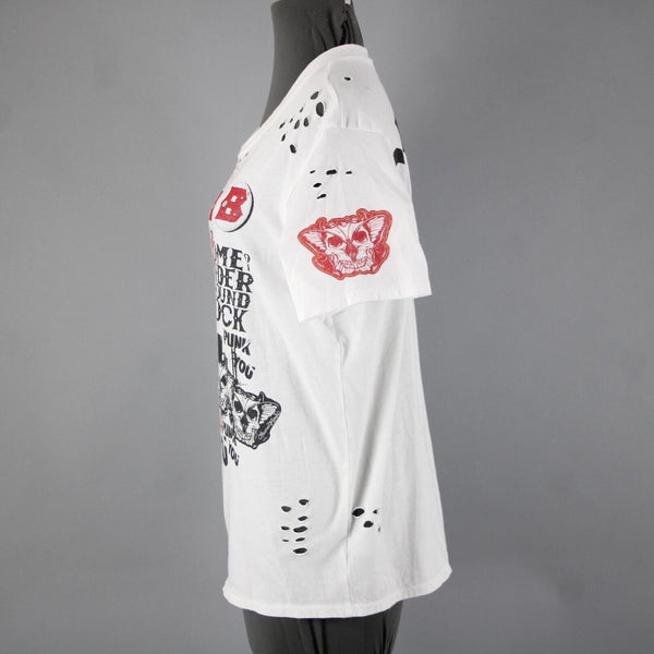 Lauren Moshi Sz M White Black Red CBGB Home Of Underground Rock 100% Cotton Top