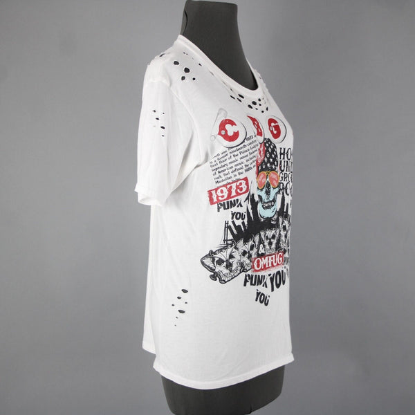 Lauren Moshi Sz M White Black Red CBGB Home Of Underground Rock 100% Cotton Top
