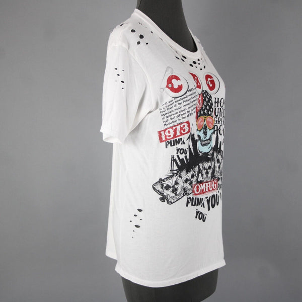 Lauren Moshi Sz M White Black Red CBGB Home Of Underground Rock 100% Cotton Top