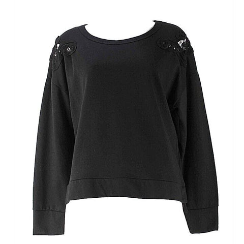 Lime & Chili Sz M Black Poly Blend Shoulder Applique Sweatshirt Top