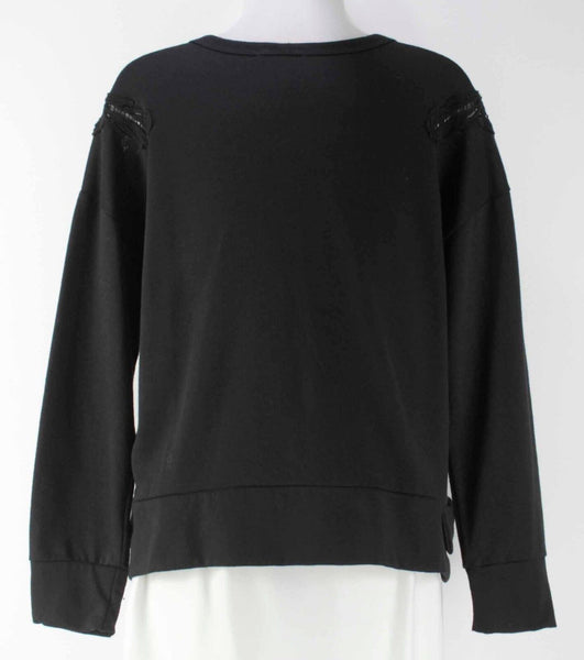 Lime & Chili Sz M Black Poly Blend Shoulder Applique Sweatshirt Top