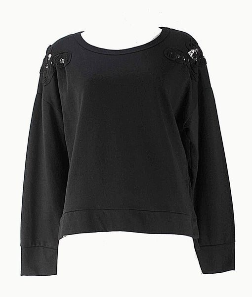Lime & Chili Sz M Black Poly Blend Shoulder Applique Sweatshirt Top