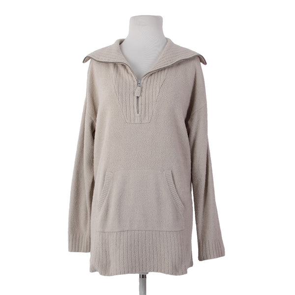Barefoot Dreams Sweater Sz L Tan Collared Pocket Half Zip Nylon Rayon Sweater