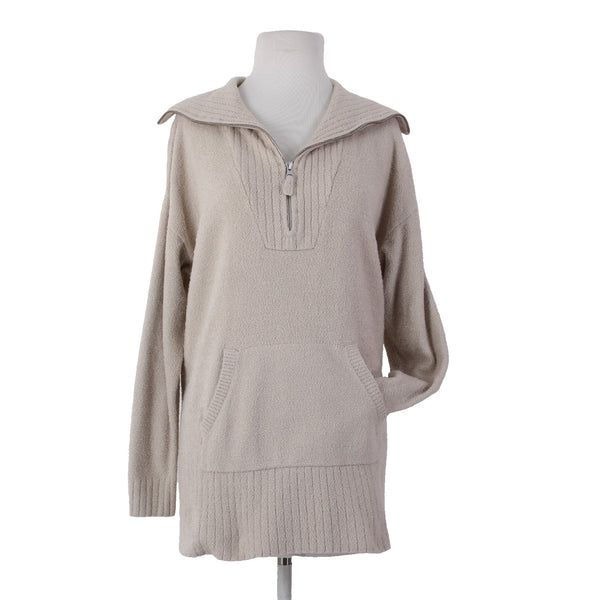 Barefoot Dreams Sweater Sz L Tan Collared Pocket Half Zip Nylon Rayon Sweater