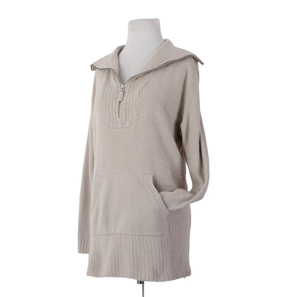 Barefoot Dreams Sweater Sz L Tan Collared Pocket Half Zip Nylon Rayon Sweater