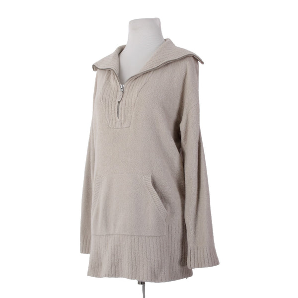 Barefoot Dreams Sweater Sz L Tan Collared Pocket Half Zip Nylon Rayon Sweater