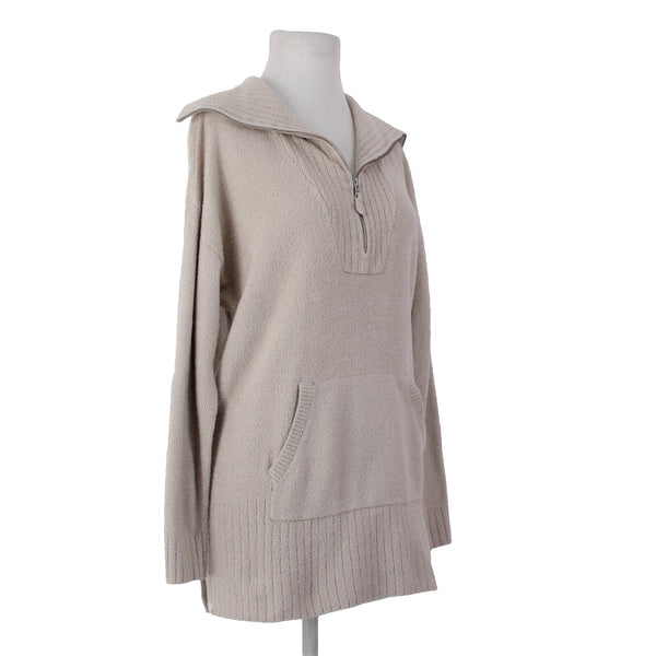 Barefoot Dreams Sweater Sz L Tan Collared Pocket Half Zip Nylon Rayon Sweater