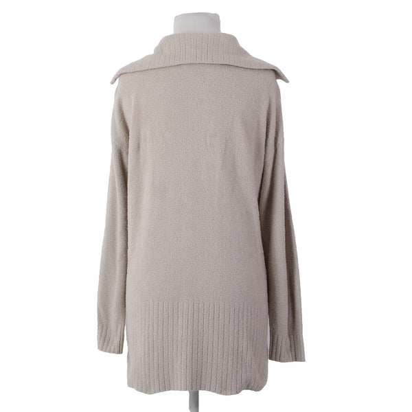 Barefoot Dreams Sweater Sz L Tan Collared Pocket Half Zip Nylon Rayon Sweater