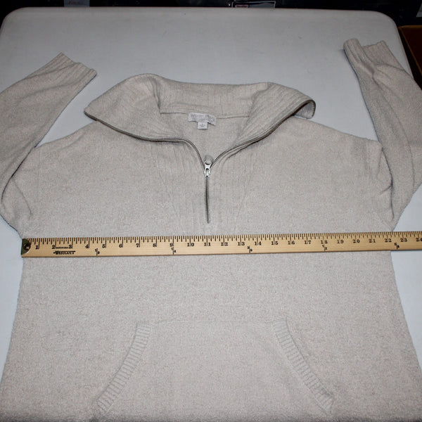 Barefoot Dreams Sweater Sz L Tan Collared Pocket Half Zip Nylon Rayon Sweater
