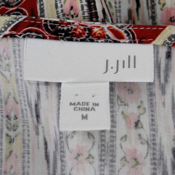 J Jill Sz M Red Black Ivory Multi East Indian Print 100% Rayon Tunic Top