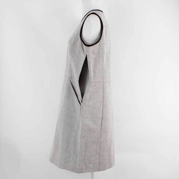 Oscar de la Renta NEW $288 Sz 12P Sable Cotton Blend Suede Trim Dress