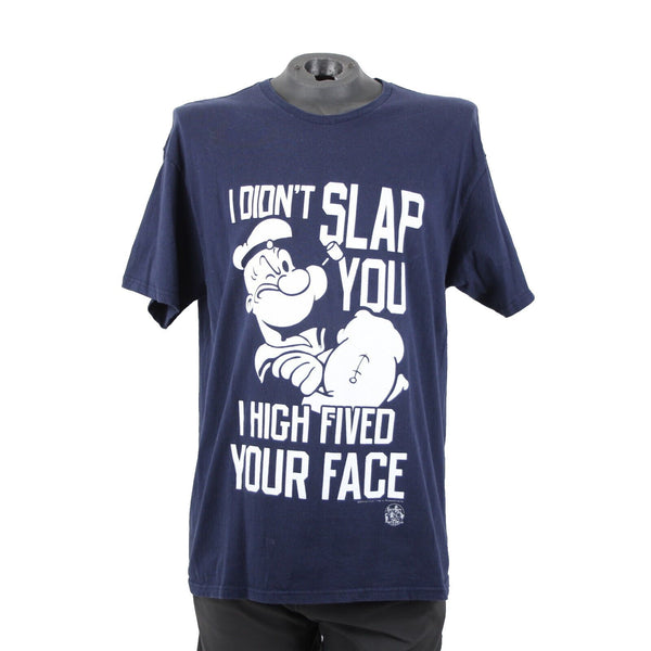 Delta Pro Popeye Sz XL Navy Blue White Graphic 100% Cotton Tee Shirt
