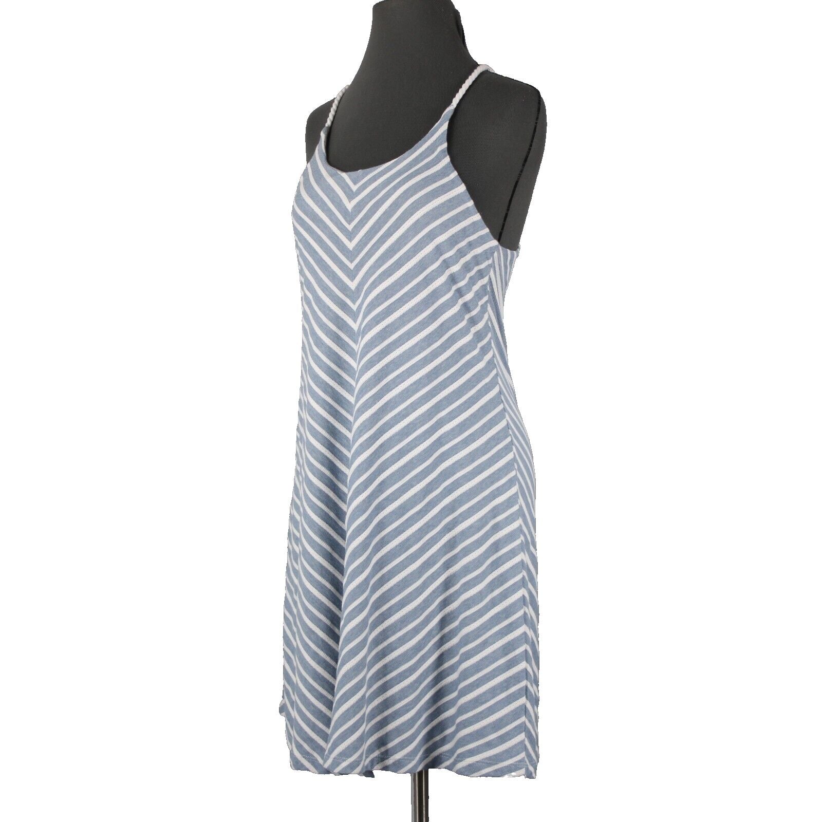 Prana NEW $79 Sz S Blue White Striped Round Neck Organic Cotton Polyester Dress
