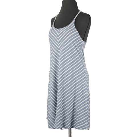 Prana NEW $79 Sz S Blue White Striped Round Neck Organic Cotton Polyester Dress