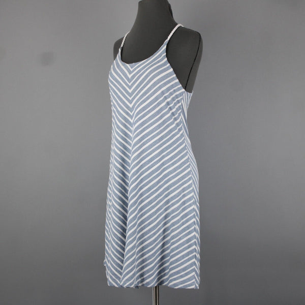 Prana NEW $79 Sz S Blue White Striped Round Neck Organic Cotton Polyester Dress