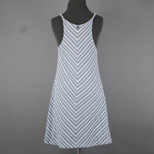 Prana NEW $79 Sz S Blue White Striped Round Neck Organic Cotton Polyester Dress