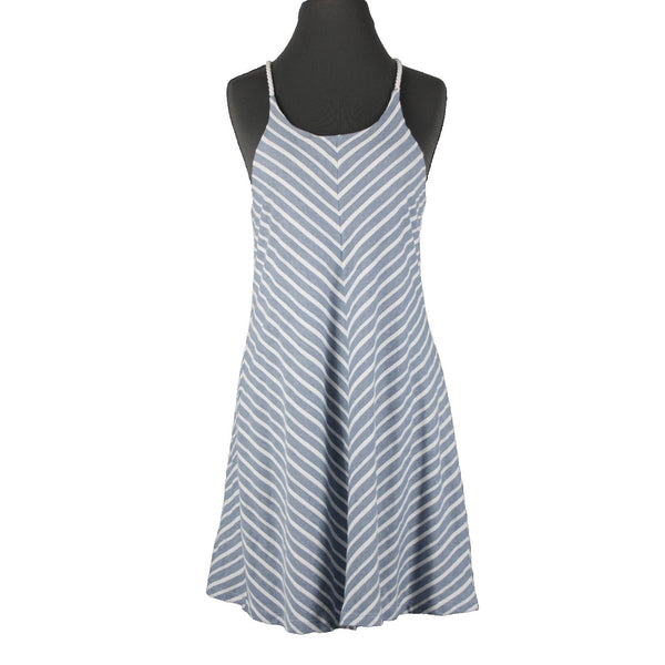 Prana NEW $79 Sz S Blue White Striped Round Neck Organic Cotton Polyester Dress