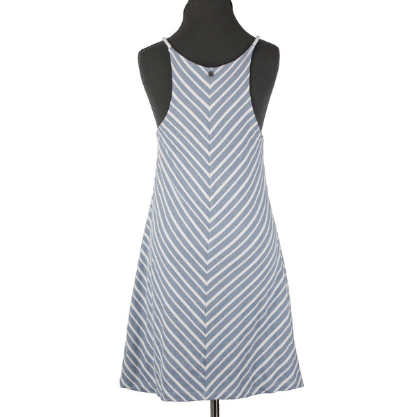Prana NEW $79 Sz S Blue White Striped Round Neck Organic Cotton Polyester Dress