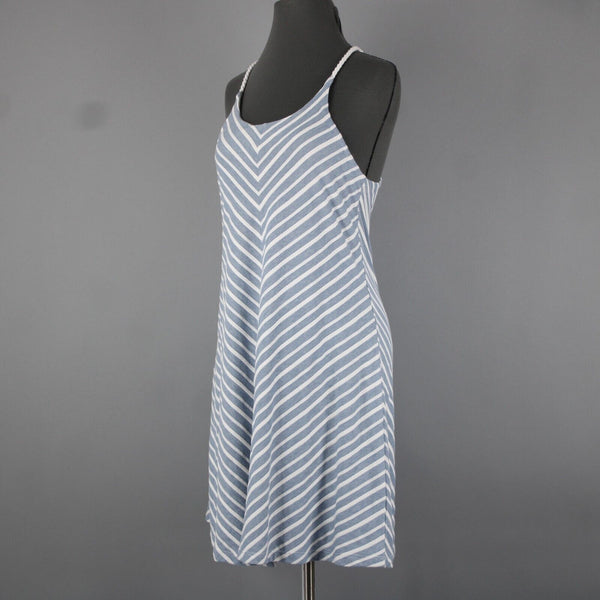 Prana NEW $79 Sz S Blue White Striped Round Neck Organic Cotton Polyester Dress