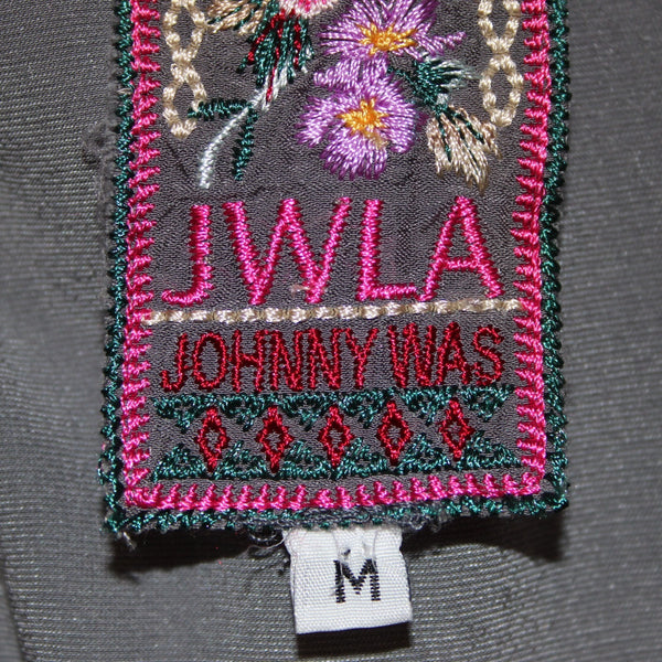 Johnny Was JWLA Top Sz M Gray Multi Color Velour Embroidered Rayon Silk Top