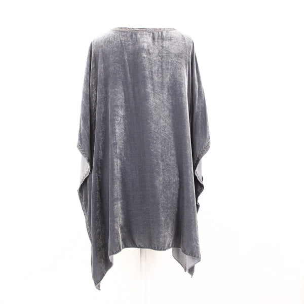 Johnny Was JWLA Top Sz M Gray Multi Color Velour Embroidered Rayon Silk Top