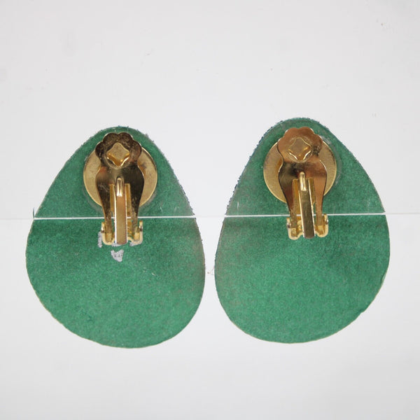 KS Designs Green Red White Rhinestone Vintage 2" Huggie Clip On Earrings