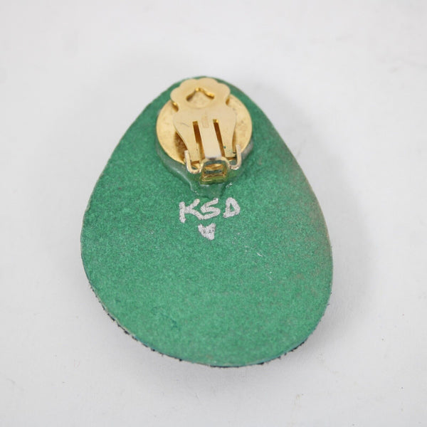 KS Designs Green Red White Rhinestone Vintage 2" Huggie Clip On Earrings