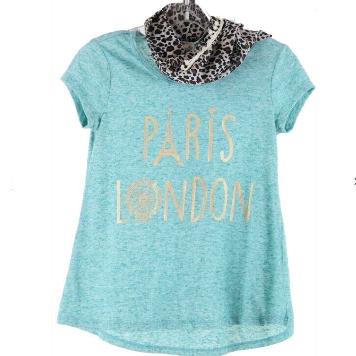Lily Bleu Sz S Aqua Blue Multi Paris London Scarf Polyester Blend Top
