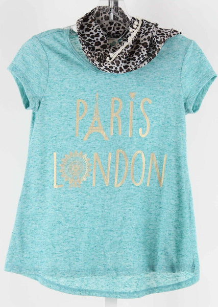 Lily Bleu Sz S Aqua Blue Multi Paris London Scarf Polyester Blend Top