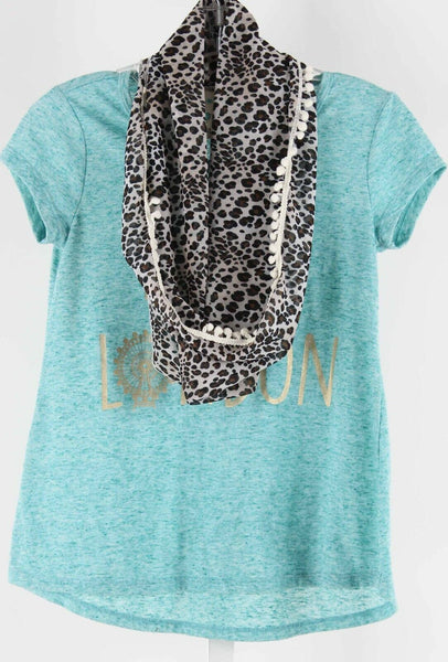 Lily Bleu Sz S Aqua Blue Multi Paris London Scarf Polyester Blend Top