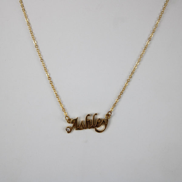 ASHLEY NEW Name Goldtone Rhinestone Accent 14.5" w 4.5" Multi Ring Ext Necklace