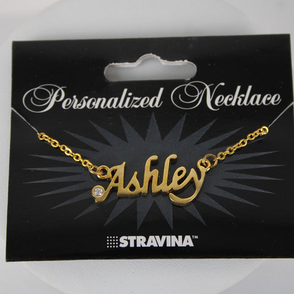 ASHLEY NEW Name Goldtone Rhinestone Accent 14.5" w 4.5" Multi Ring Ext Necklace
