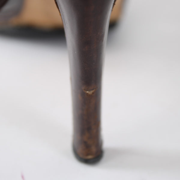 Manolo Blahnik Heels Sz 35.5 Teodo Calf Brown Brass Buckles Rhinestone Sandals