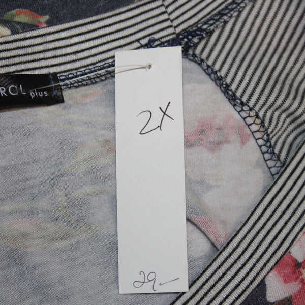 Chris Carol Plus Top NEW $29 Sz 2XL Gray Blue Multi Color Floral Poly Rayon Top