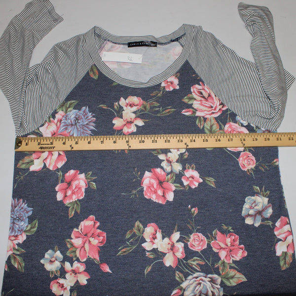 Chris Carol Plus Top NEW $29 Sz 2XL Gray Blue Multi Color Floral Poly Rayon Top