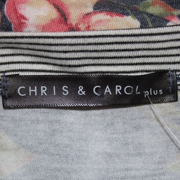 Chris Carol Plus Top NEW $29 Sz 2XL Gray Blue Multi Color Floral Poly Rayon Top