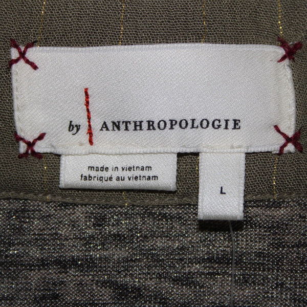 Anthropologie NEW $78 Sz L Silver Tan Metallic V Neck Polester Elastane Top