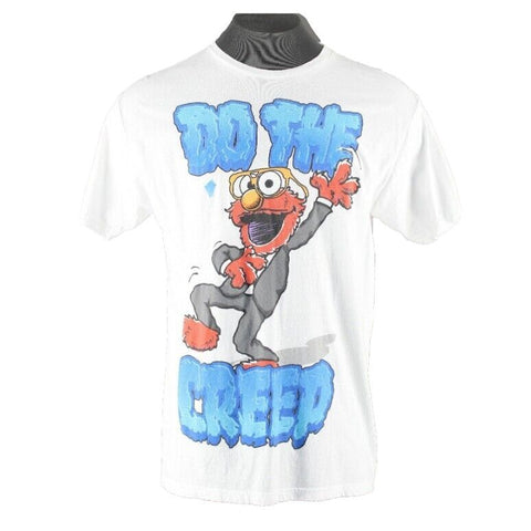 Sesame Street Sz XL White Blue Multi Do The Creep Elmo All Cotton Tee Shirt