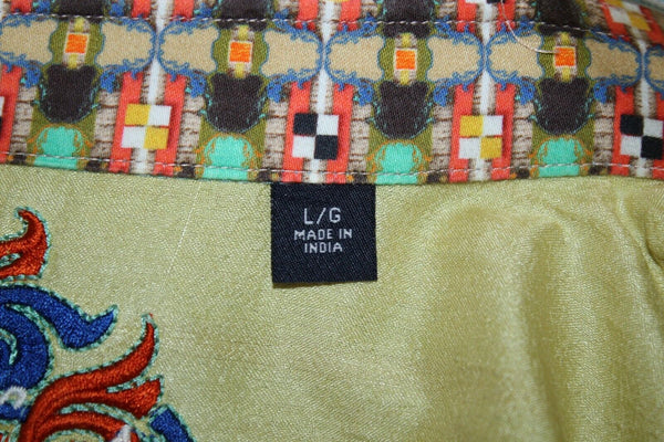 Robert Graham Sz L Aqua Multi Stripe Button Up 100% Cotton Silk Trim Shirt