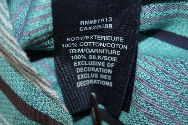 Robert Graham Sz L Aqua Multi Stripe Button Up 100% Cotton Silk Trim Shirt