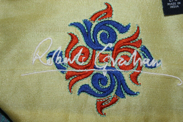 Robert Graham Sz L Aqua Multi Stripe Button Up 100% Cotton Silk Trim Shirt