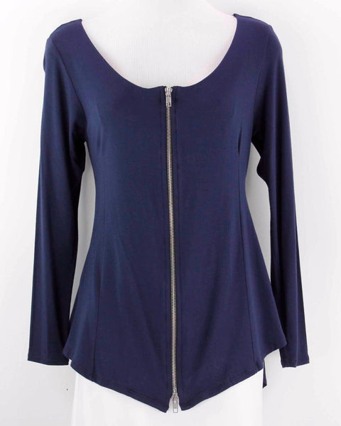 Jude NEW $105 Sz XS Navy Front Zipper Rayon Spandex Jersey Top