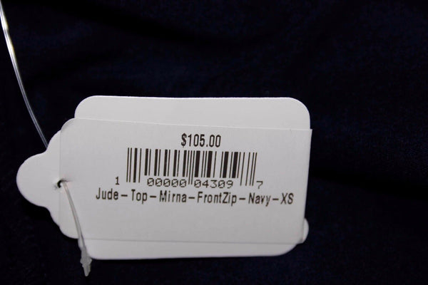 Jude NEW $105 Sz XS Navy Front Zipper Rayon Spandex Jersey Top