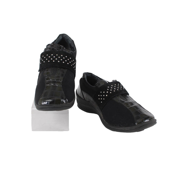 Helle Comfort Shoes Sz 36 Black Croc Embossed Rhinestones Patent Leather Fabric