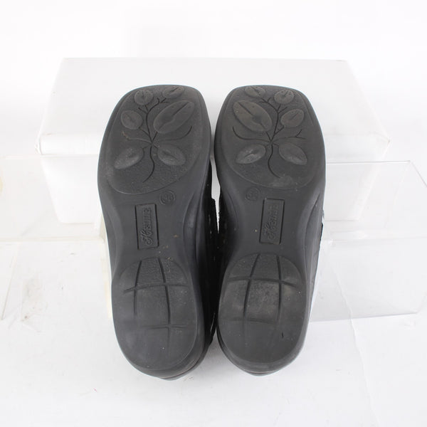 Helle Comfort Shoes Sz 36 Black Croc Embossed Rhinestones Patent Leather Fabric