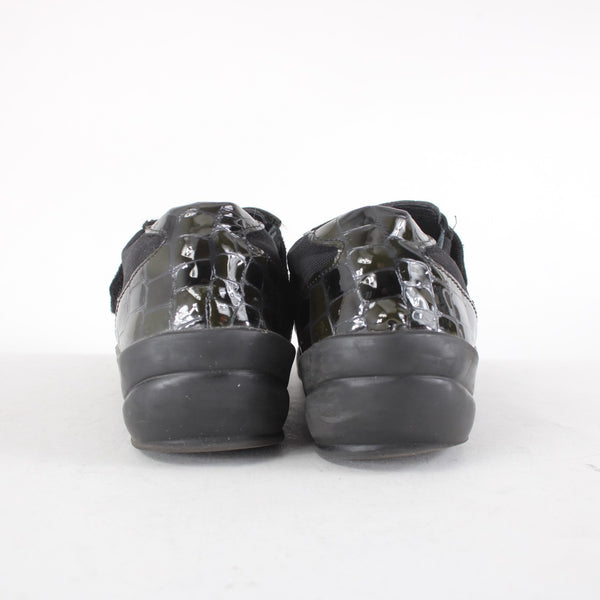 Helle Comfort Shoes Sz 36 Black Croc Embossed Rhinestones Patent Leather Fabric