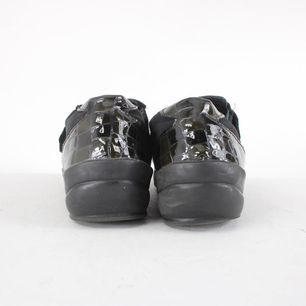 Helle Comfort Shoes Sz 36 Black Croc Embossed Rhinestones Patent Leather Fabric