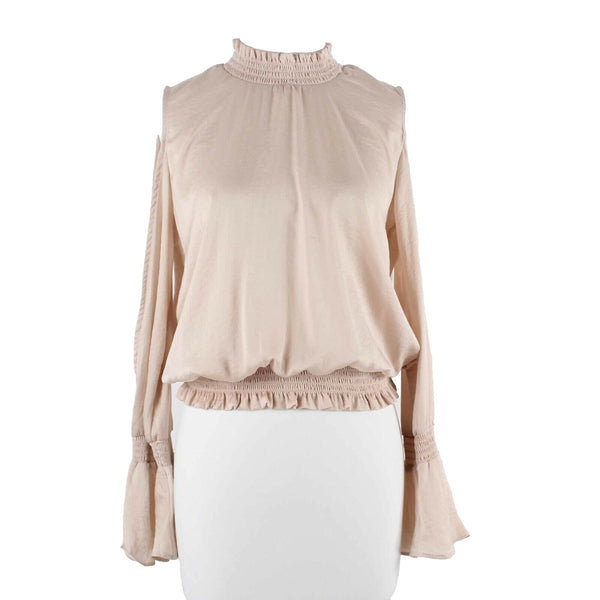 Bar III Sz XS Tan Pink Cold Shoulder Ruffle Elastic Polyester Blend Top