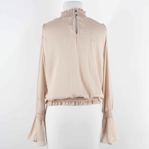 Bar III Sz XS Tan Pink Cold Shoulder Ruffle Elastic Polyester Blend Top